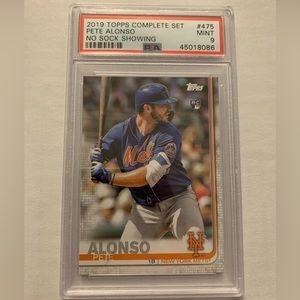 2019 Topps Complete Set Pete Alonso No Sock Showing RC PSA 9  #475 Mets